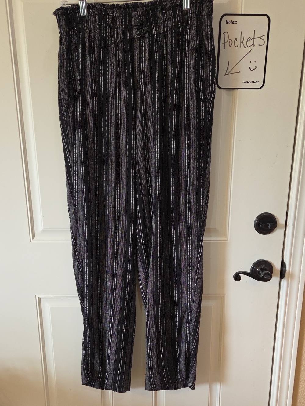 Womens Black And White Striped Pull-On Pants